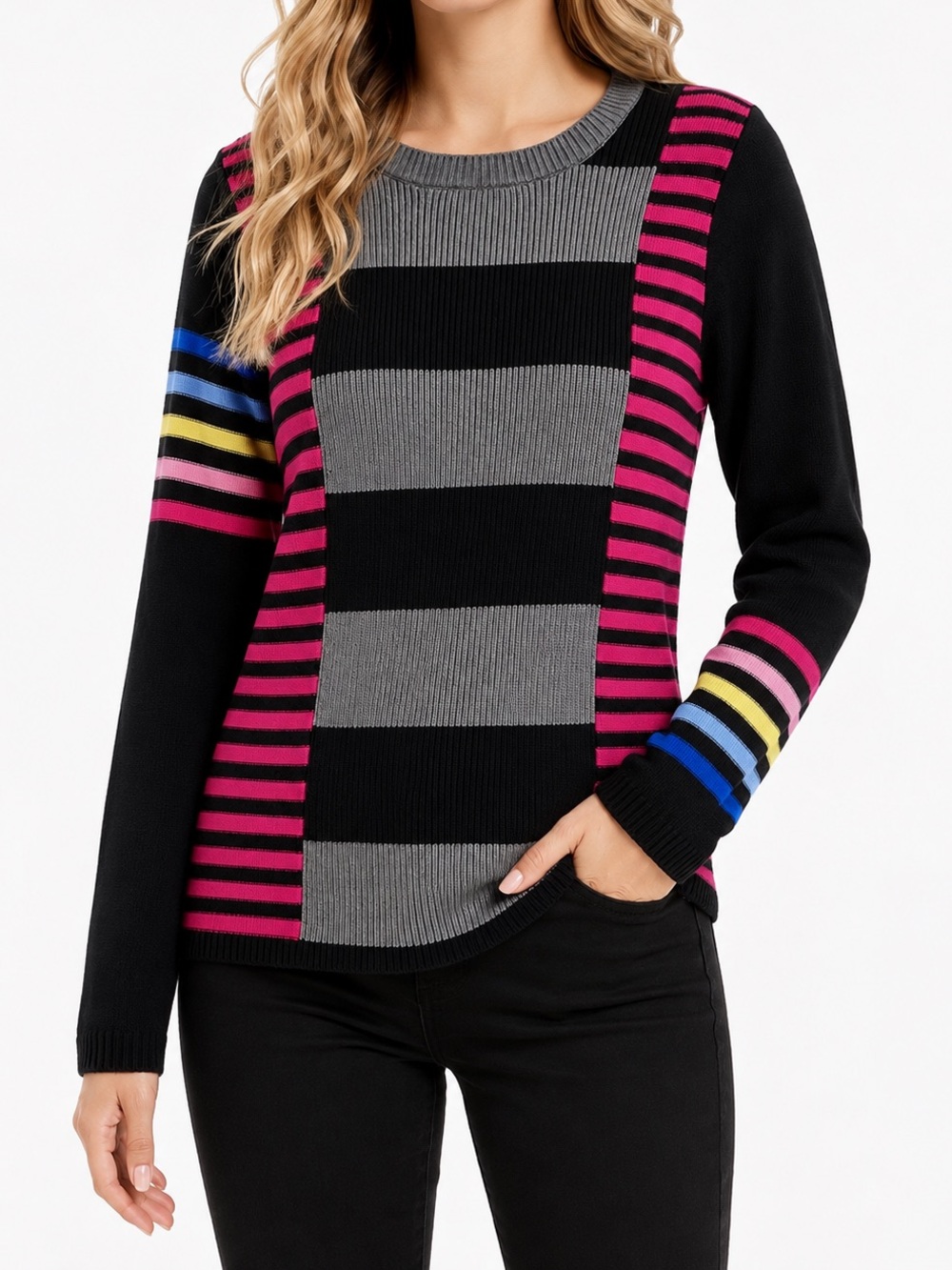 Liz Claiborne XL Colorblock Striped Knit Sweater Multicolor
